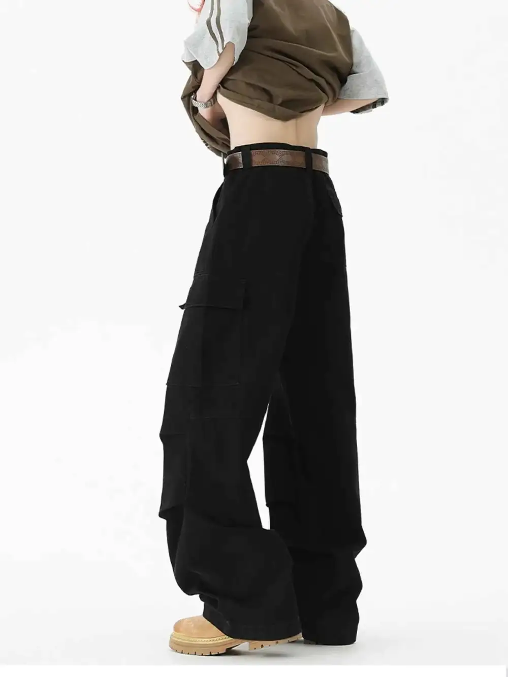Wide Leg Cargo Pants with Ruched Detail