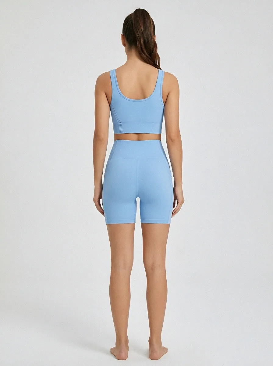 Practical Ribbed Texture Training Look Women's Tank Top And Sports Shorts Set