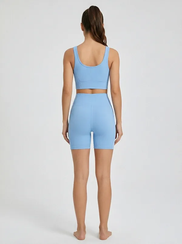 Practical Ribbed Texture Training Look Women's Tank Top And Sports Shorts Set