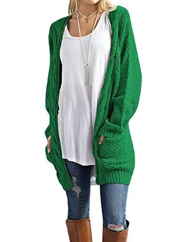 Traleubie Women's Open Front Long Sleeve Boho Boyfriend Knit Chunky Cardigan Sweater