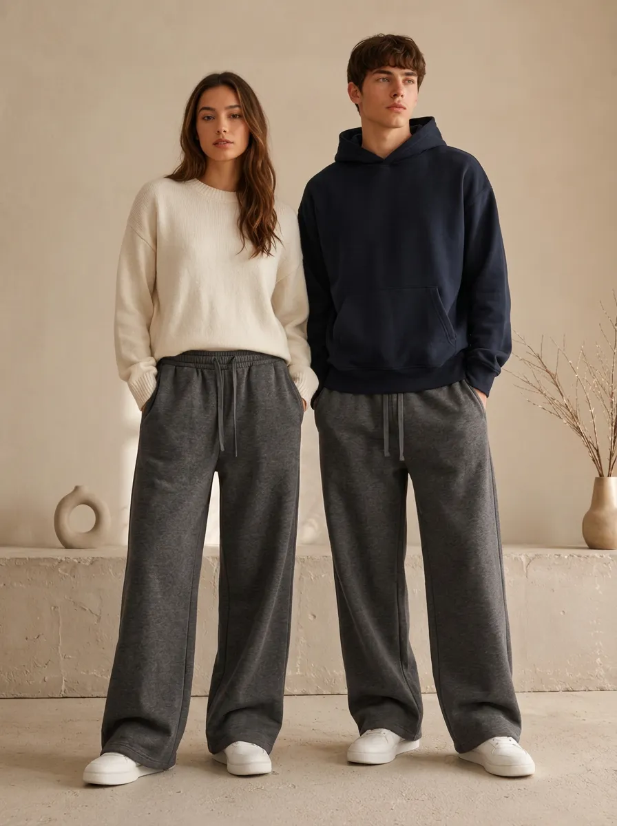 Unisex Streetwear Wide-Leg Drawstring Sport Pants