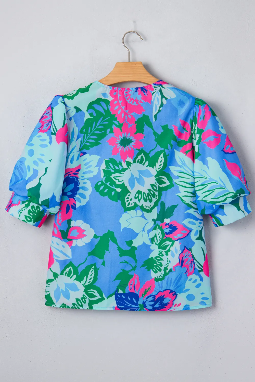 Sky Blue Floral Print V Neck Blouse