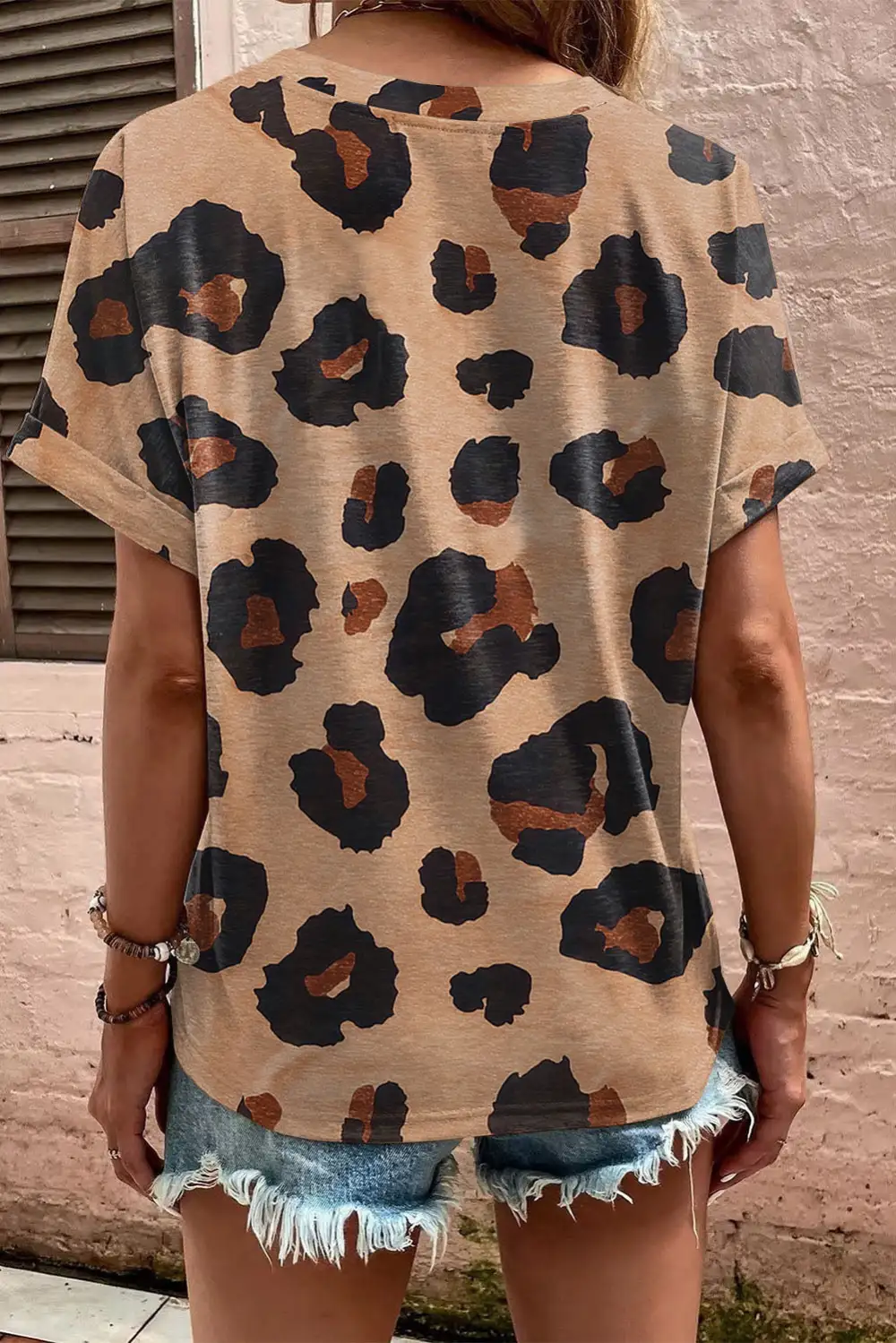 Relaxed Short Sleeve V Neck Button Front Blouse