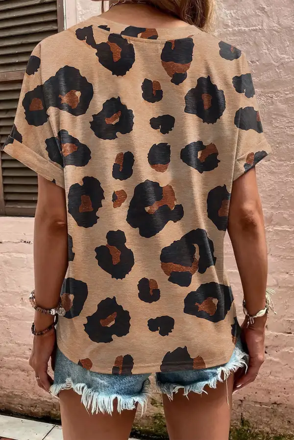 Relaxed Short Sleeve V Neck Button Front Blouse