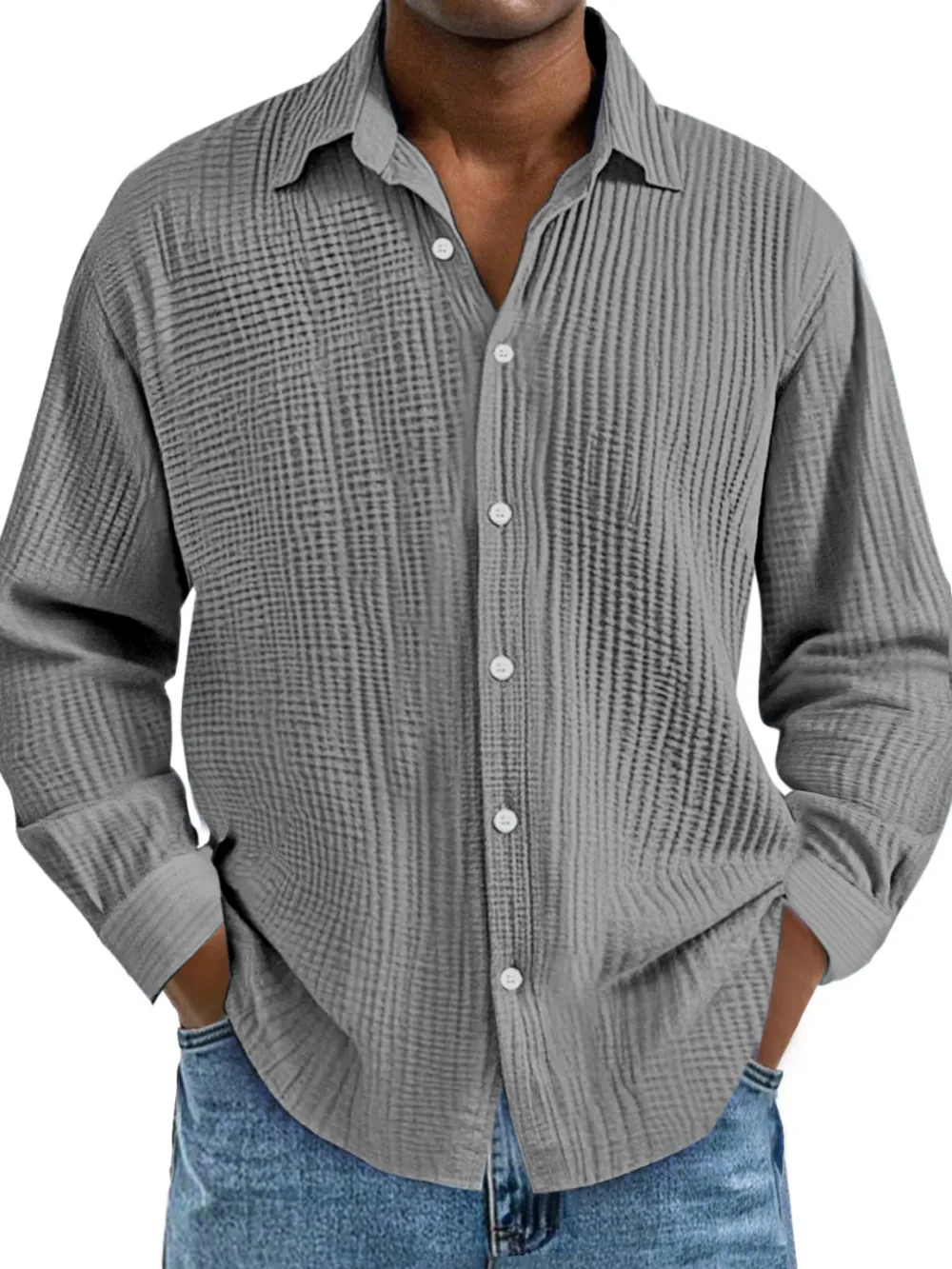 Relaxed Long Sleeve Open Collar Pleated Front Shirt