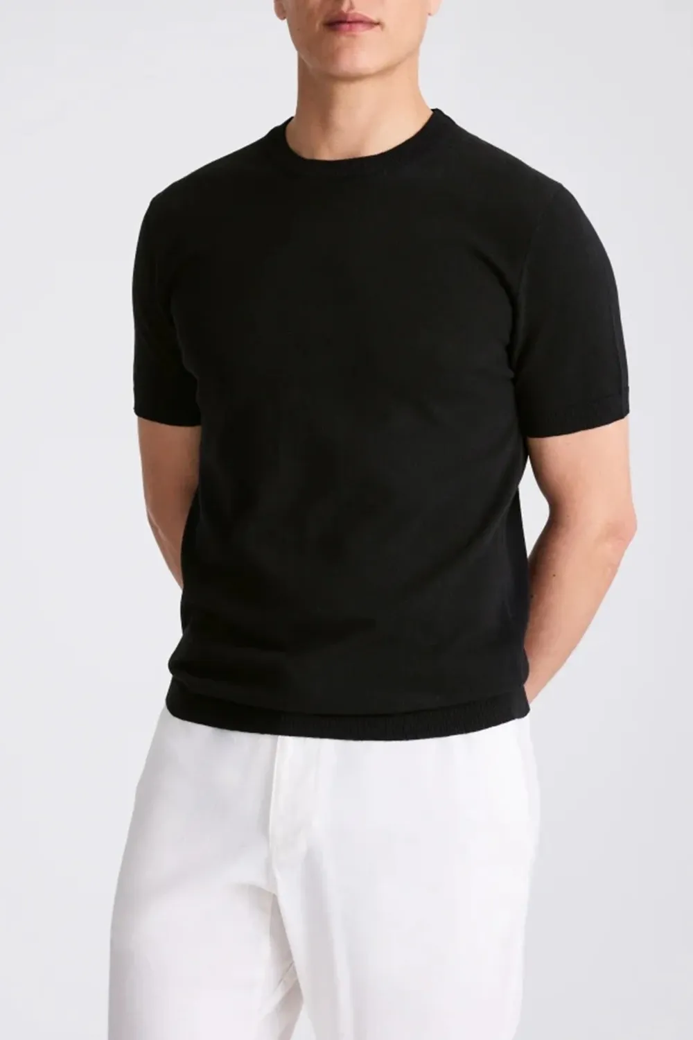 Men's Black Linen-Blend T-Shirt