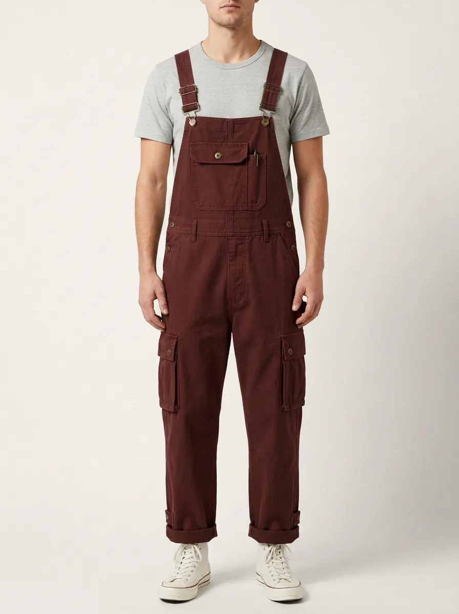 Men's Casual Utility Olive Green Cargo Overalls