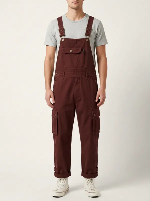Men's Casual Utility Olive Green Cargo Overalls