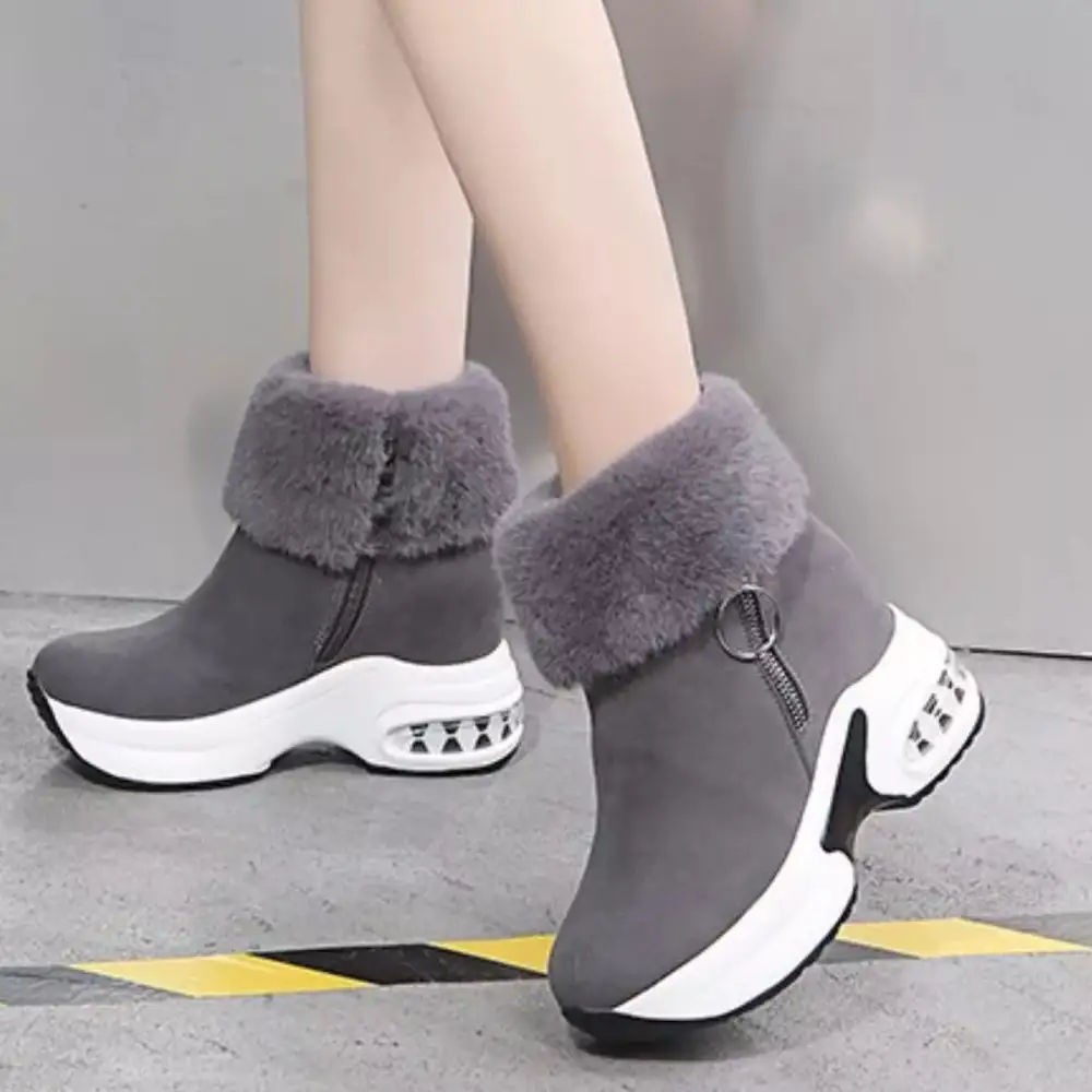 Fuzzy Side-Zip Platform Ankle Boots