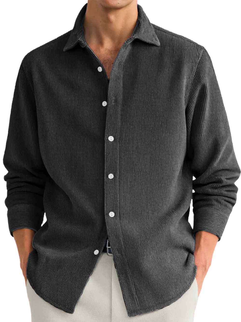 Clean Line Ribbed Knit Camp Collar Shirt