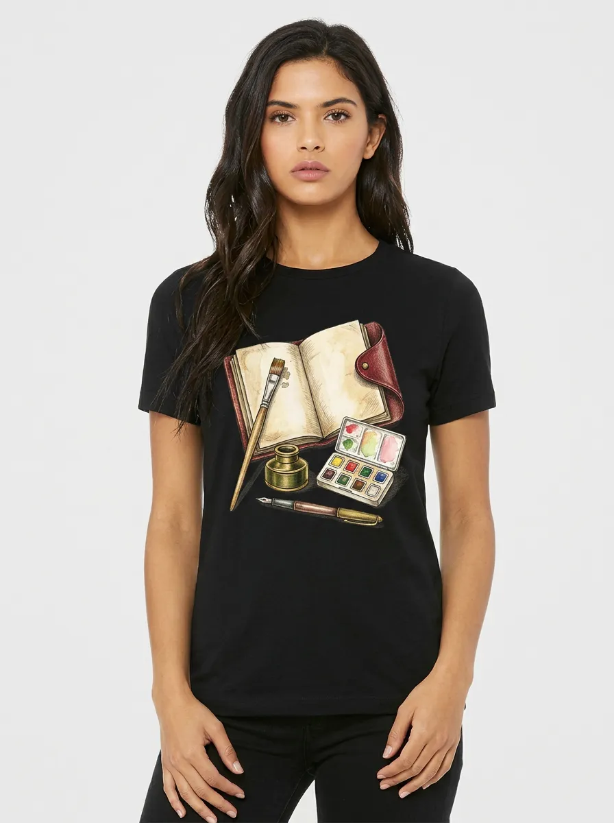 Women's Artist Lover Watercolor Journal Brush Printed T-shirt