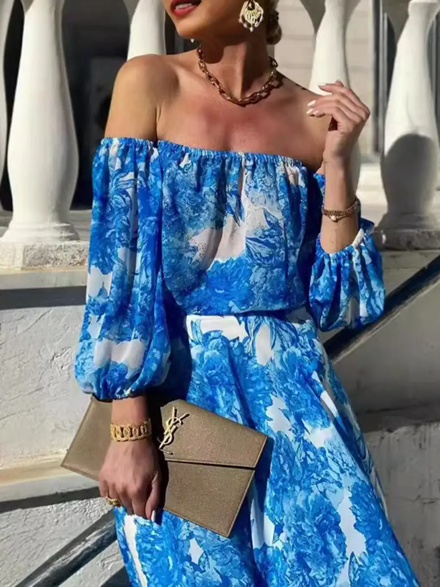 Pleated Printed Long Maxi Dress