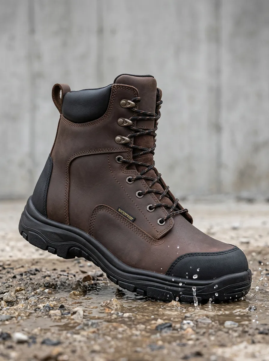 Leather-Look Lace-Up Workwear Men's Waterproof Work Boots
