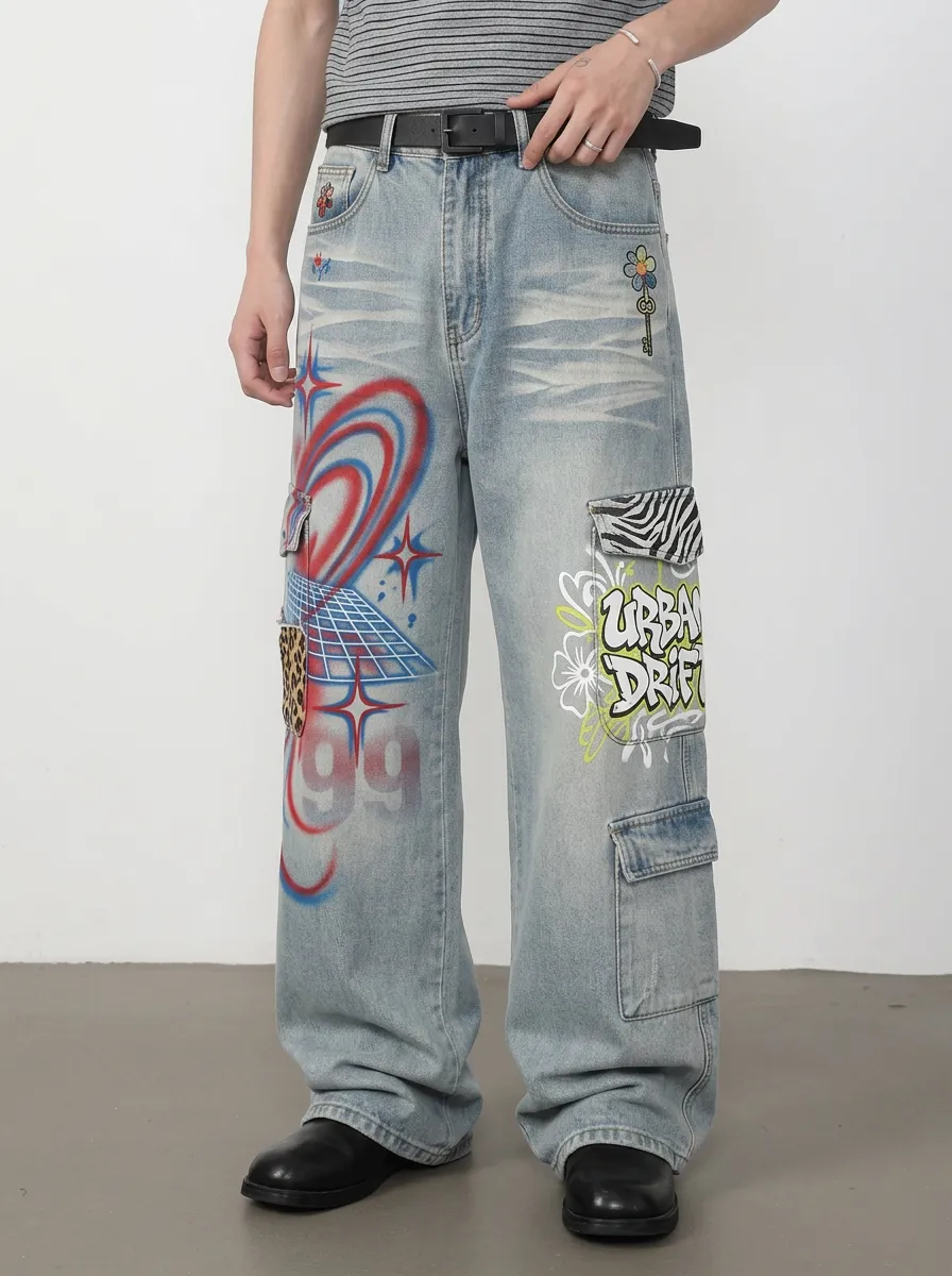 Men's Urban Drift Graffiti Cargo Jeans