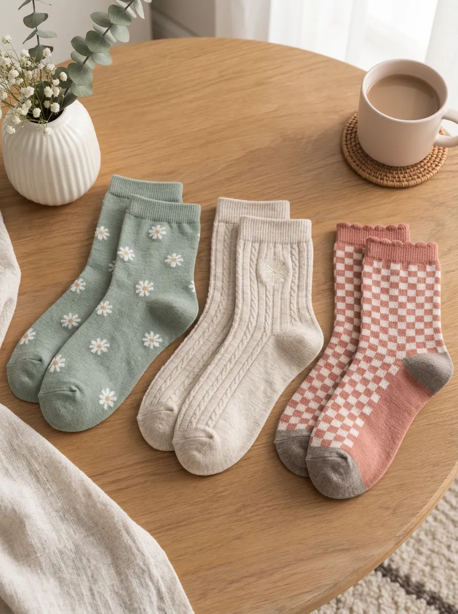 Women's Daisy Floral Checkerboard Printed 3-Pack Socks