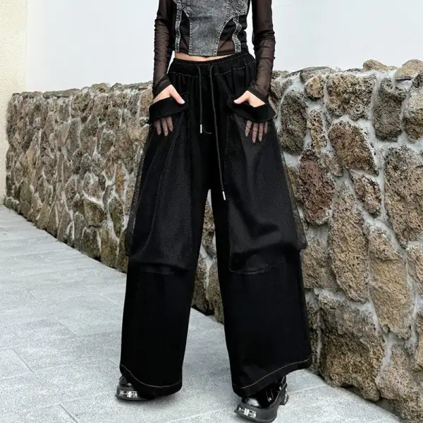 Women's Wide Leg Pocket Patchwork Pants