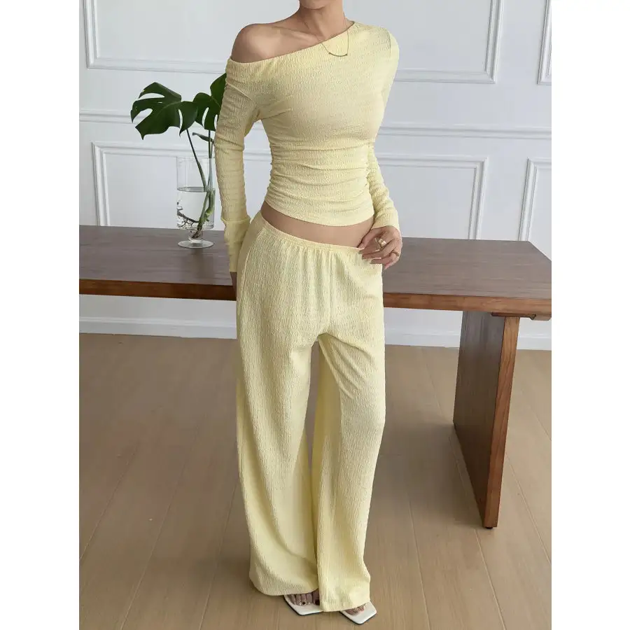 Relaxed One Shoulder Long Sleeve Top and Pants Set