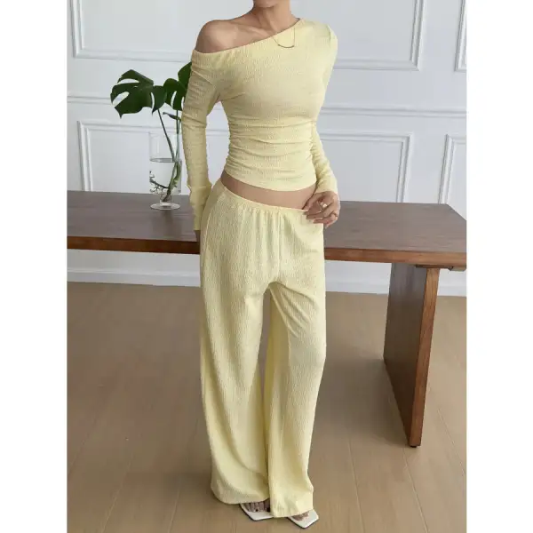 Relaxed One Shoulder Long Sleeve Top and Pants Set