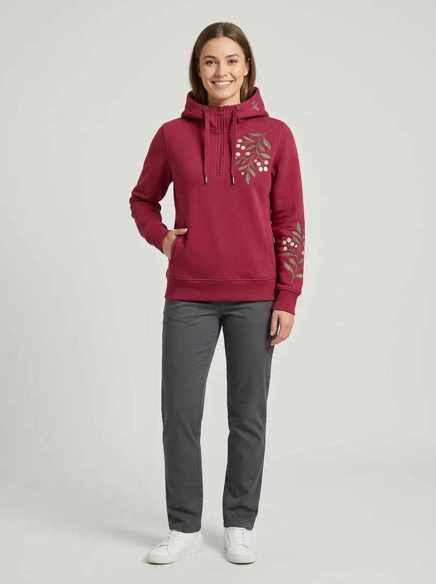 Women's Weekend Botanical Berry Branch Graphic Nature Inspired Hoodie