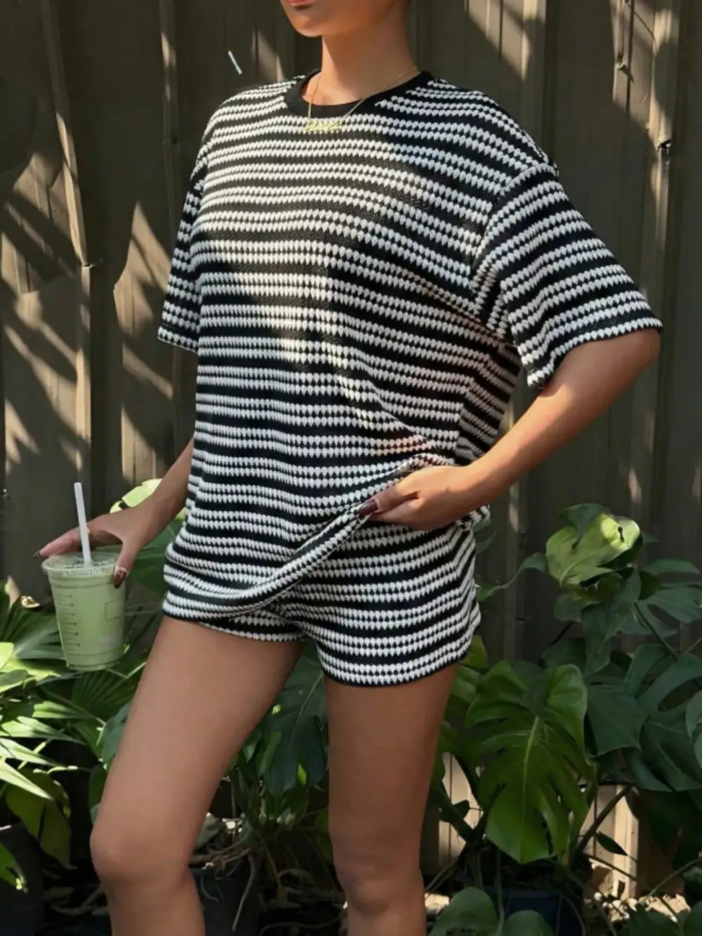 Relaxed Striped Short Sleeve Top and Shorts Set