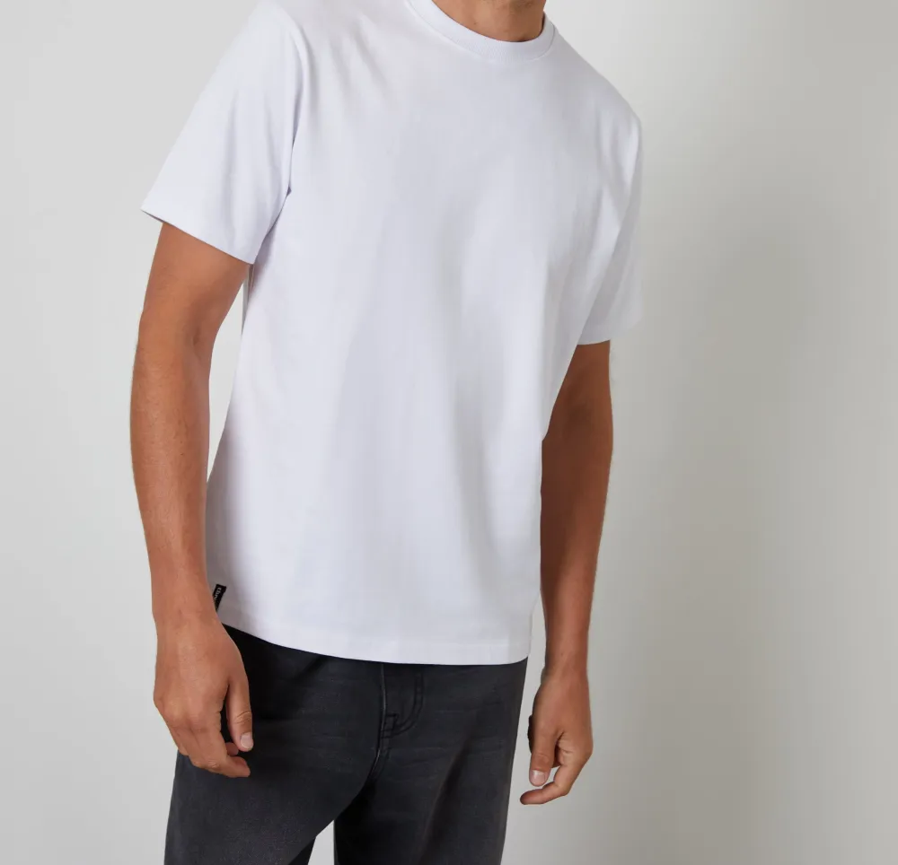 Men's White Peached Cotton Crewneck T-Shirt