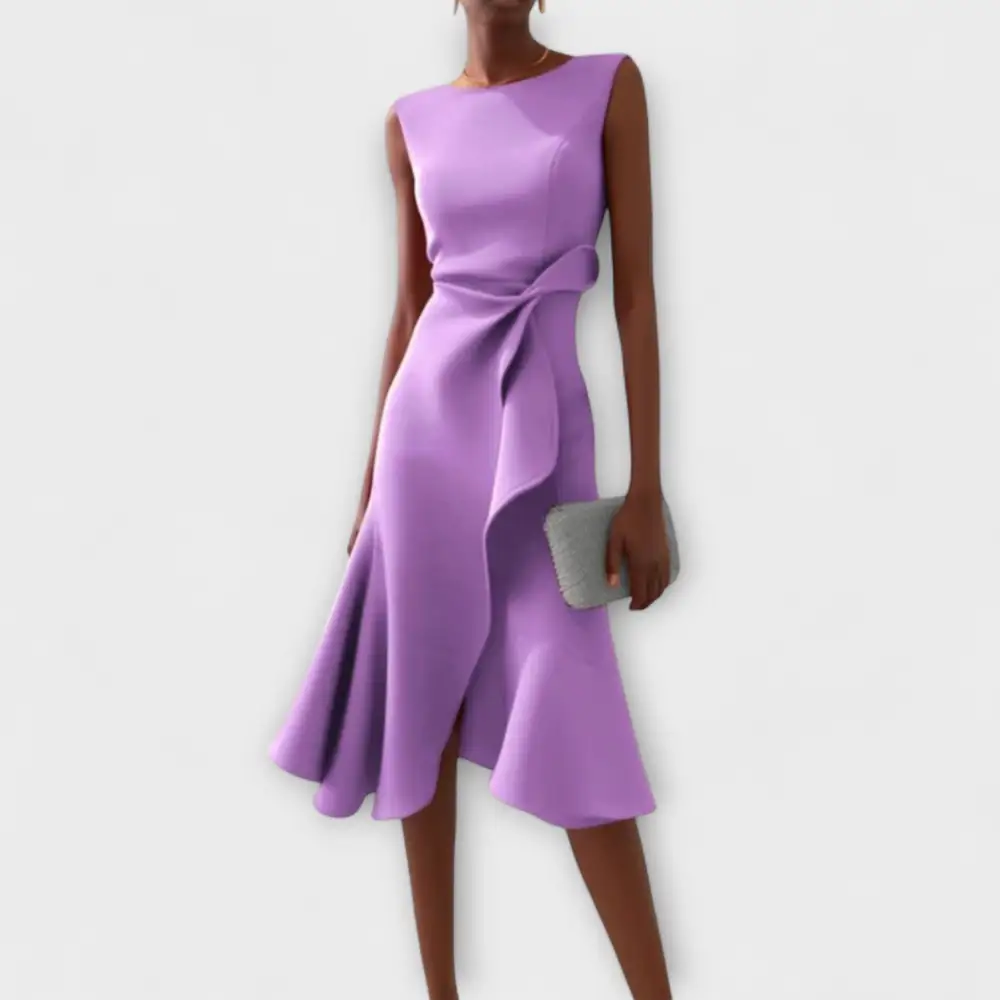 Pleated Asymmetrical Midi Dress