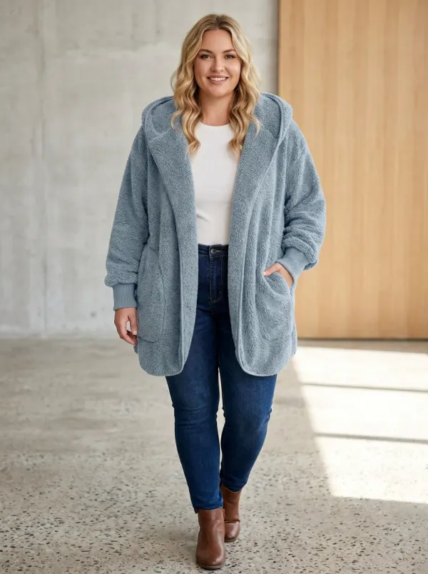 Relaxed Fleece Hooded Cardigan Coat