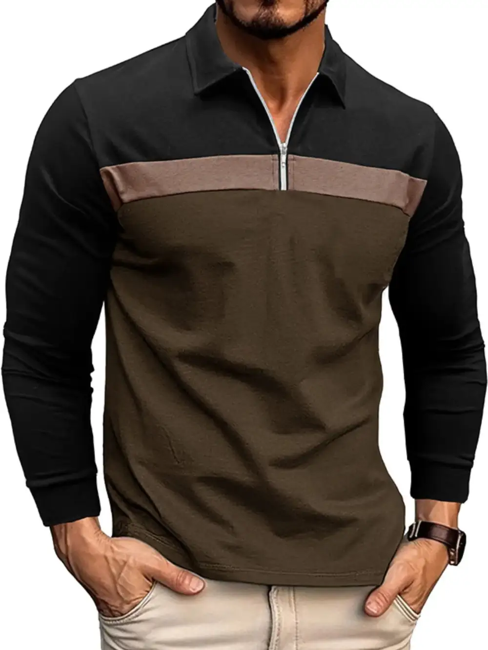 Textured Contrast Detail Collared Polo Shirt