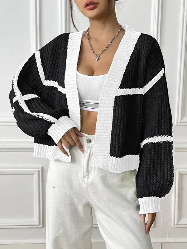 Women's Colorblock Long-Sleeve Relaxed Cardigan