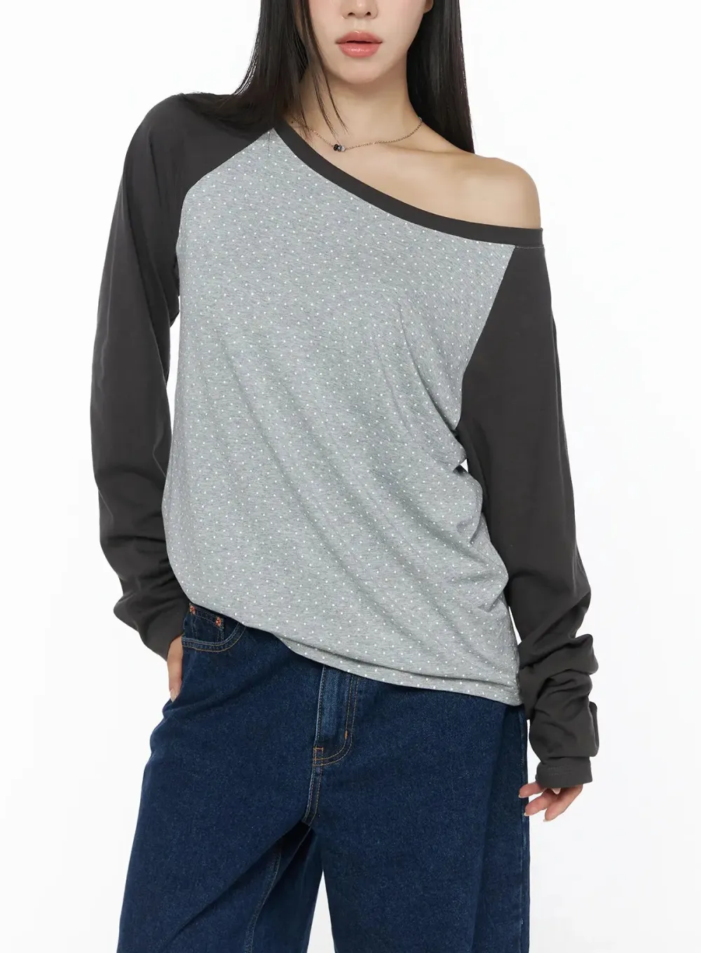 Polka Dot Raglan Long Sleeve Top