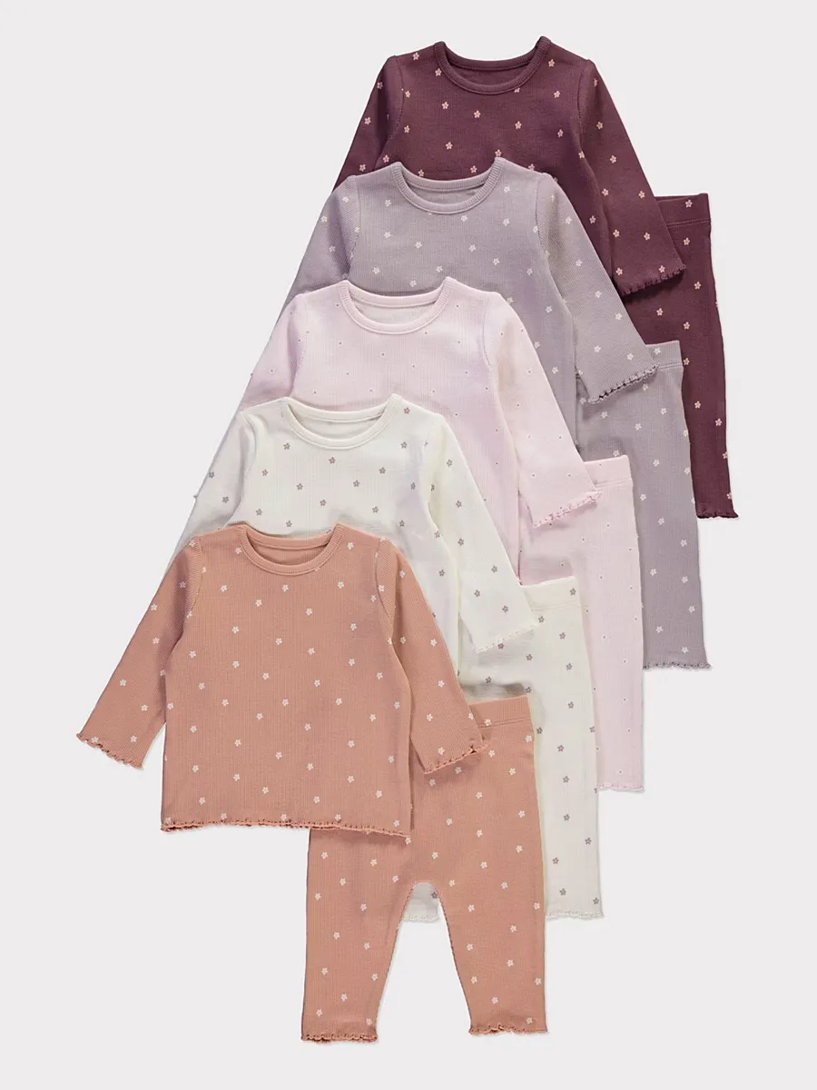 Floral Ribbed Tops and Leggings Set 5 Pack