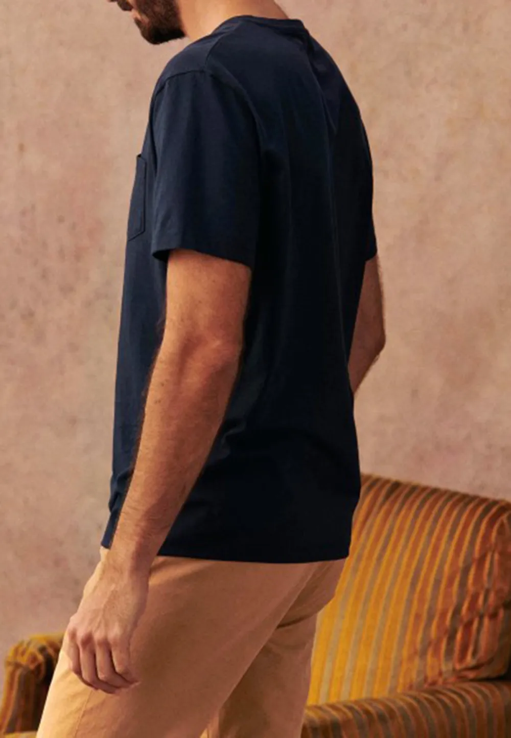 Navy Blue Pocket Crew Neck Cotton T-Shirt