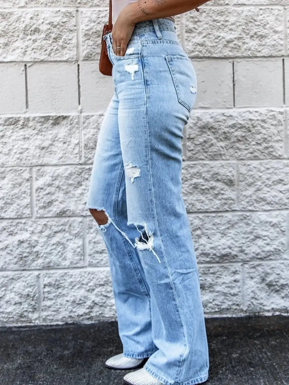 Sharp High Waist Distressed Denim Jeans