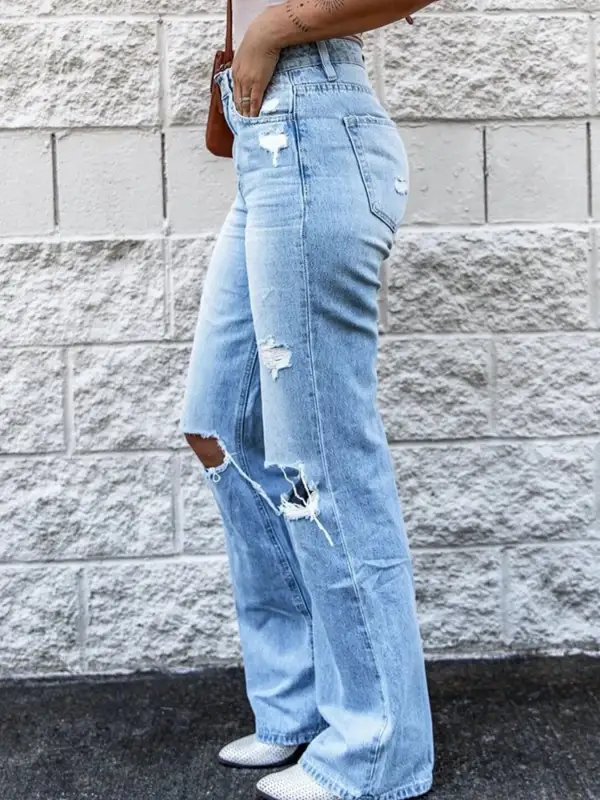 Sharp High Waist Distressed Denim Jeans