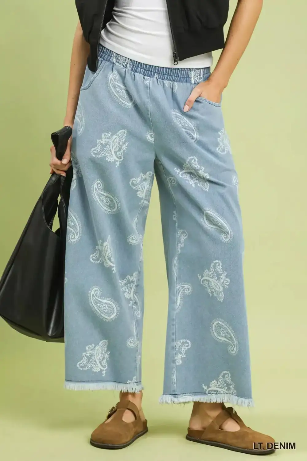 Classic Denim Paisley Wide Leg Pants