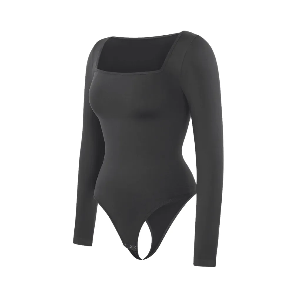 Square Neck Long Sleeve Shaping Bodysuit