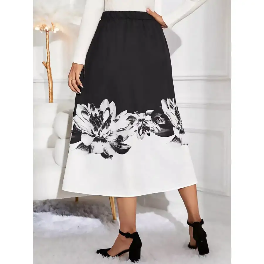 Print A-line Midi Skirt