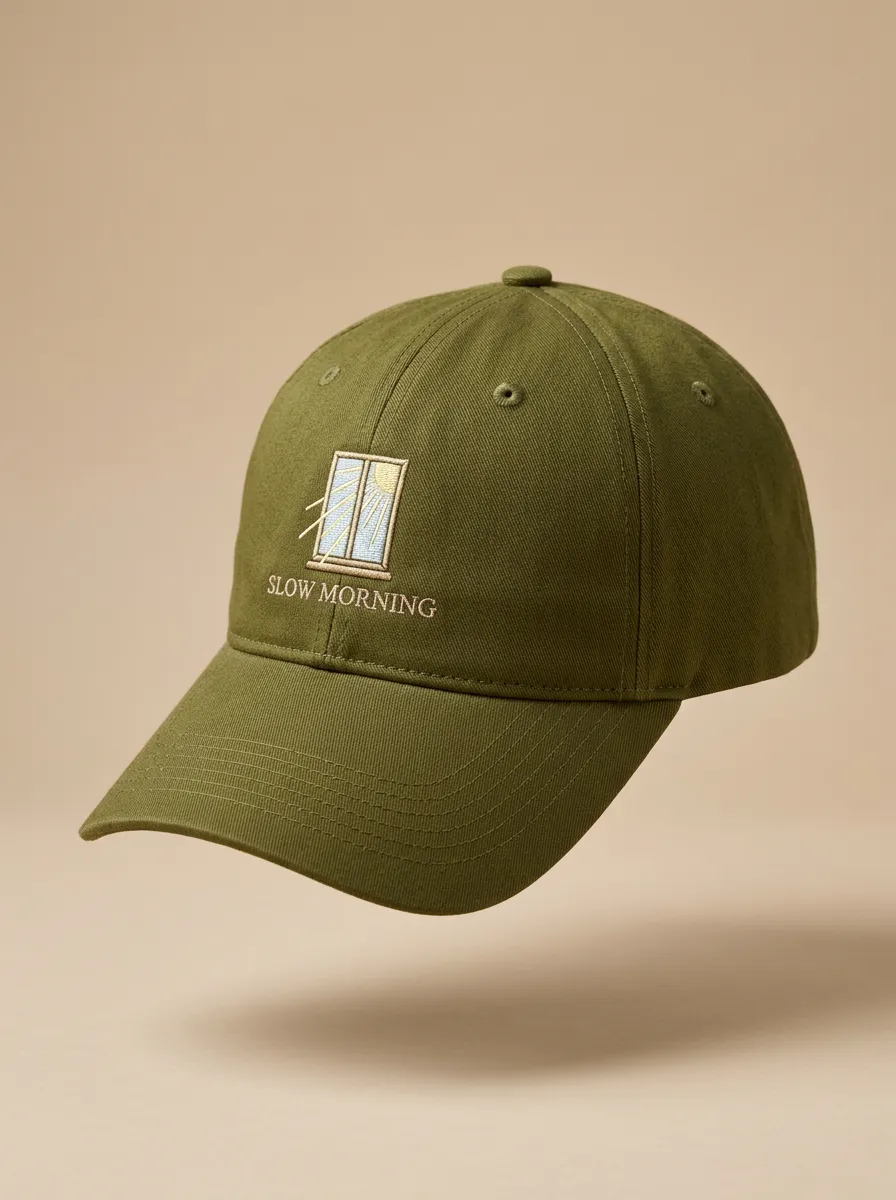 Relaxed Slow-Morning Window-Motif Embroidered Unisex Baseball Cap