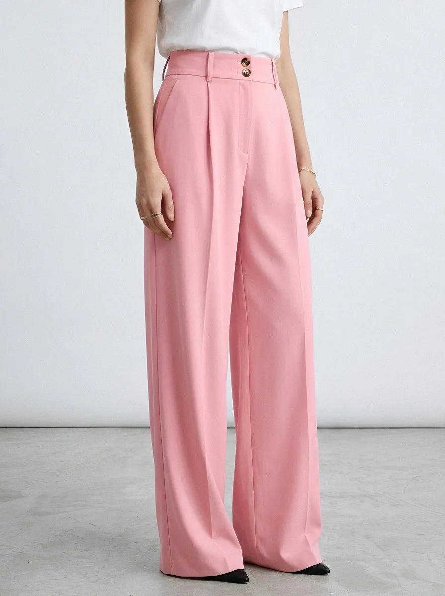 Pleated Tailored Minimal Women's Wide-Leg Trousers