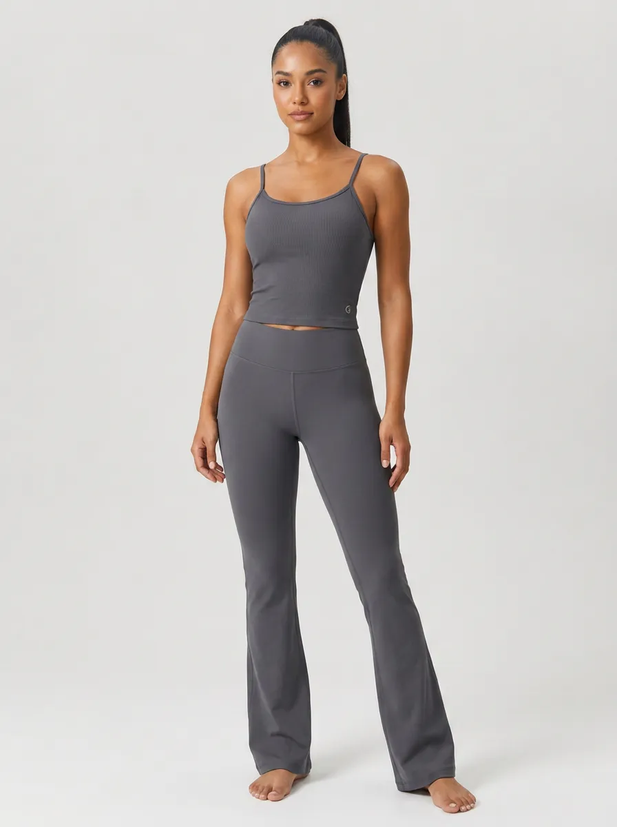 Women's Yoga Fitness Ribbed Tank Flared Leggings Printed Set