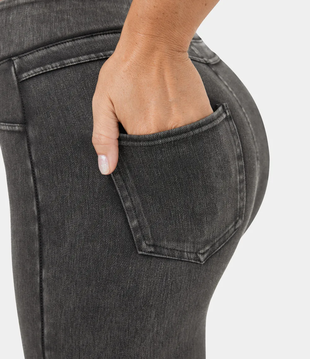 Magic High Waisted Back Side Pocket Stretchy Knit Denim Casual Leggings