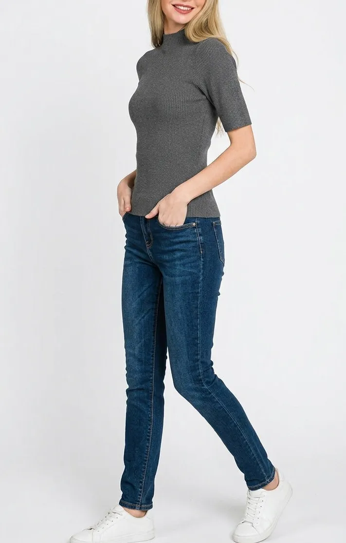 Viscose Ribbed Mock Neck Sweater