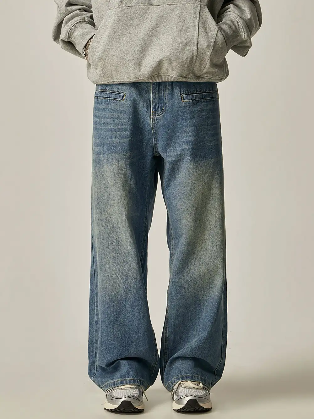 Ultra-Wide Faded Washed Jeans