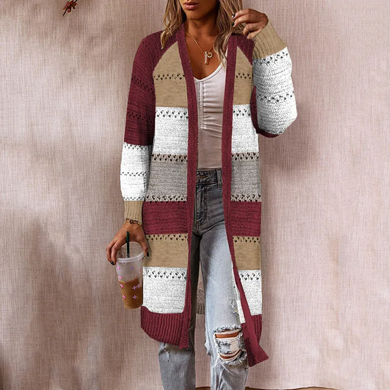Vintage Contrast Cutout Sweater Cardigan