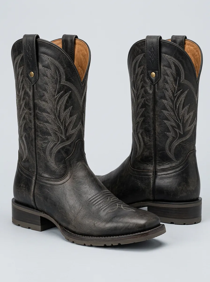 Men's Cowboy Boots in Red with Leather and Embroidered Detail