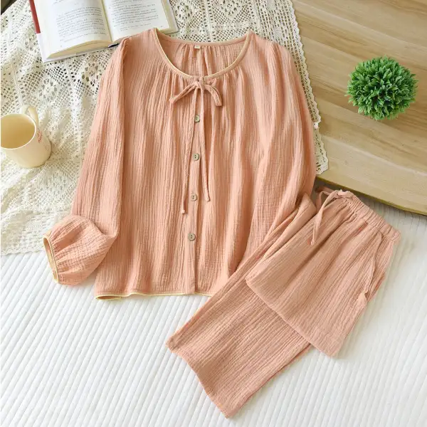 Tie-Up Cotton Textured Pajama Set