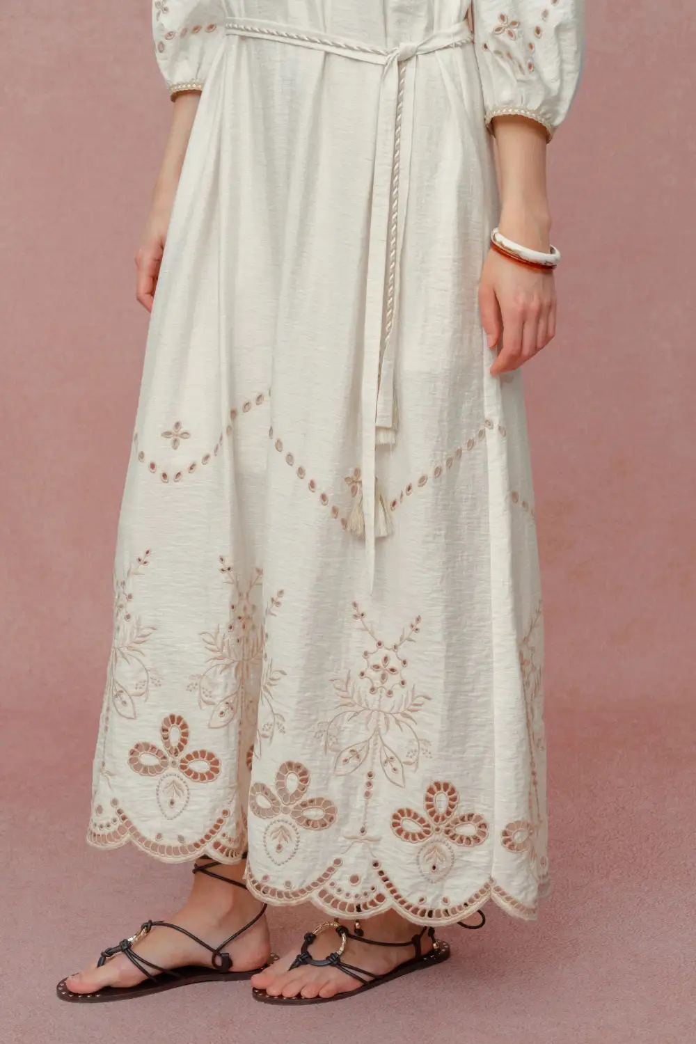 Refined Embroidered Linen Blend Maxi Dress