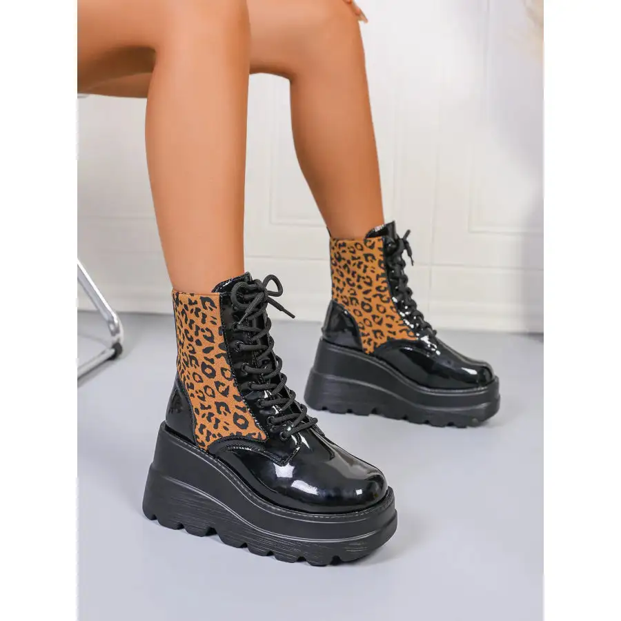 Lace Up Wedge Platform Boots