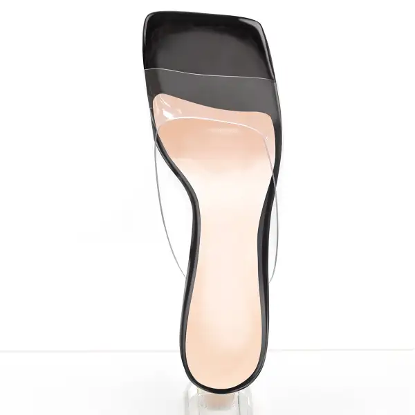 Transparent Chunky Heel Square Toe Mule Sandals