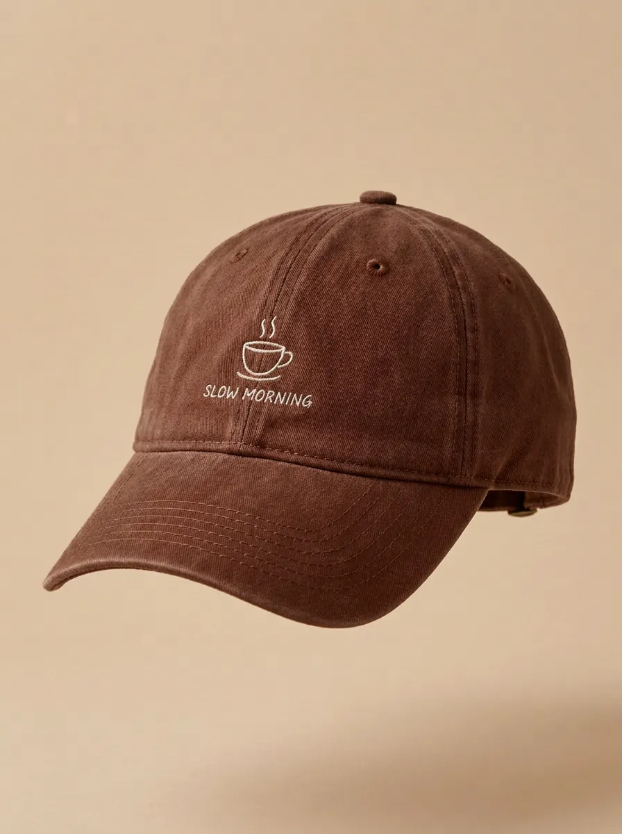 Classic Motif Coffee-Lover Slow-Morning Embroidered Unisex Baseball Cap